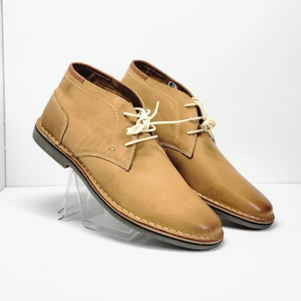 STEVE MADDEN Hestonn Men's Tan Leather Chukka Boots Lace Up Shoes Size 11.5 NWOB